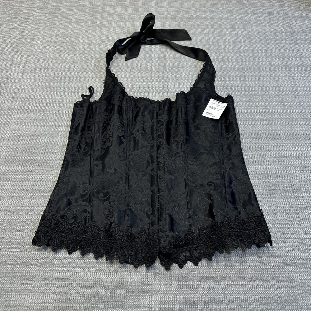 Frederick's of Hollywood Corset Womens 38 Lace Up Satin Floral Crop Top NWT